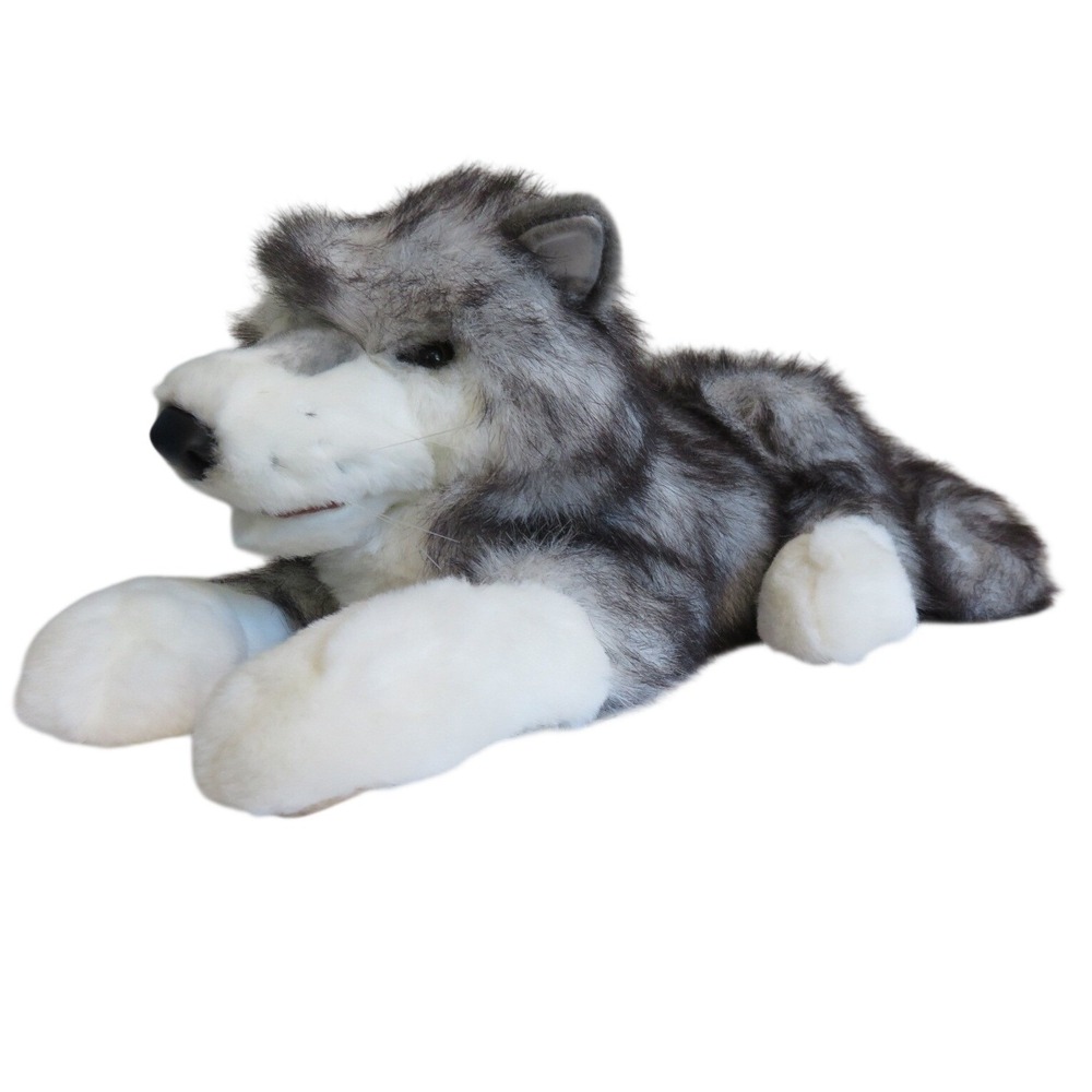 Folkmanis‎ Timber Wolf Hand Puppet Plush Grey White Realistic Movable Mouth 2171